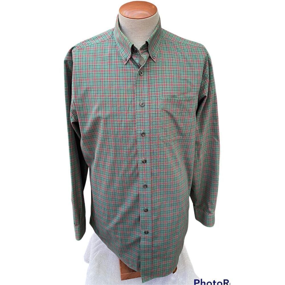 L.L. Bean Men’s Ted/Green Plaid Button Down Shirt Size L Tall Wrinkle Resistant